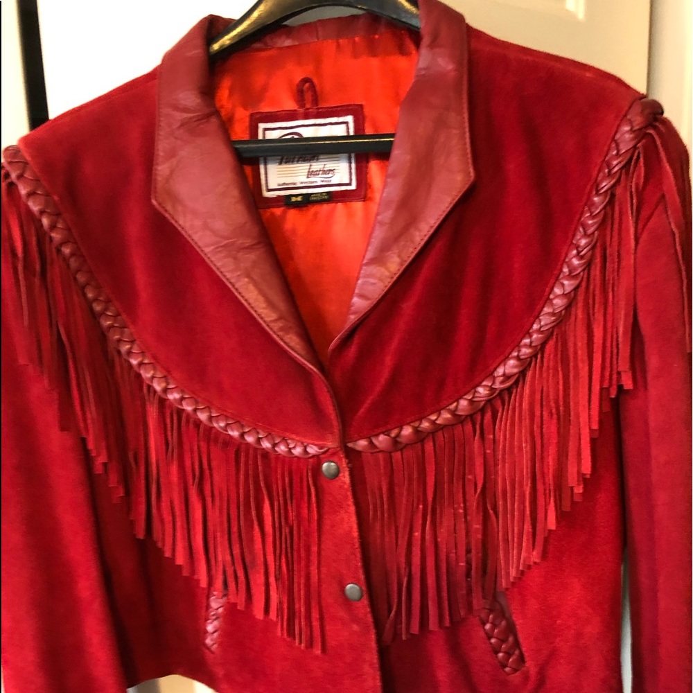 Red leather and suede jacket